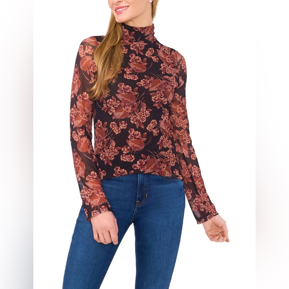 Ted Baker Floral Mesh Turtleneck in Leather Brown